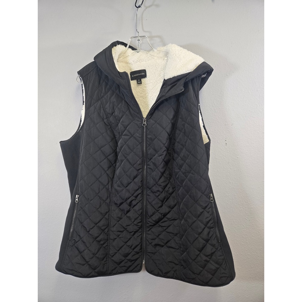 41 Hawthorn Quilted Sherpa Lined Hooded Puffer Vest Black 2X